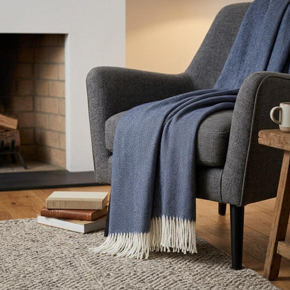 50" X 60" Navy Blue And White Woven Herringbone Plush Throw Blanket HomeRoots