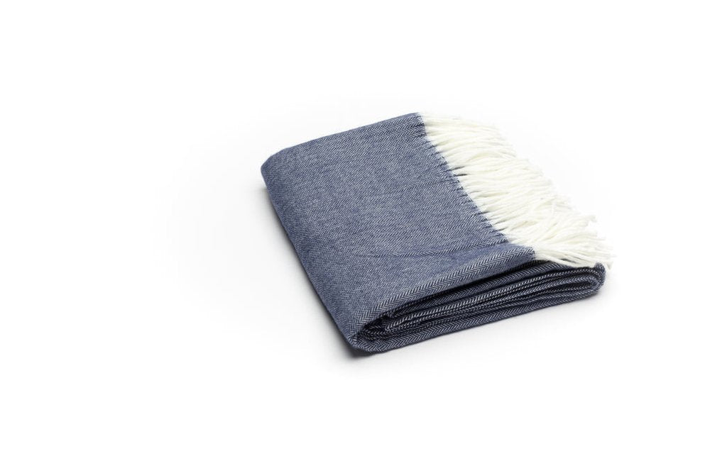 50" X 60" Navy Blue And White Woven Herringbone Plush Throw Blanket — view 1