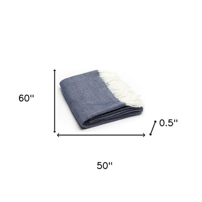 50" X 60" Navy Blue And White Woven Herringbone Plush Throw Blanket HomeRoots