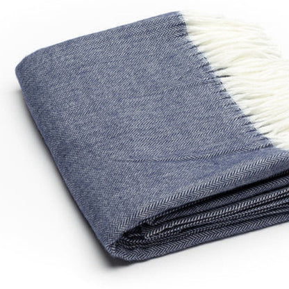 50" X 60" Navy Blue And White Woven Herringbone Plush Throw Blanket HomeRoots
