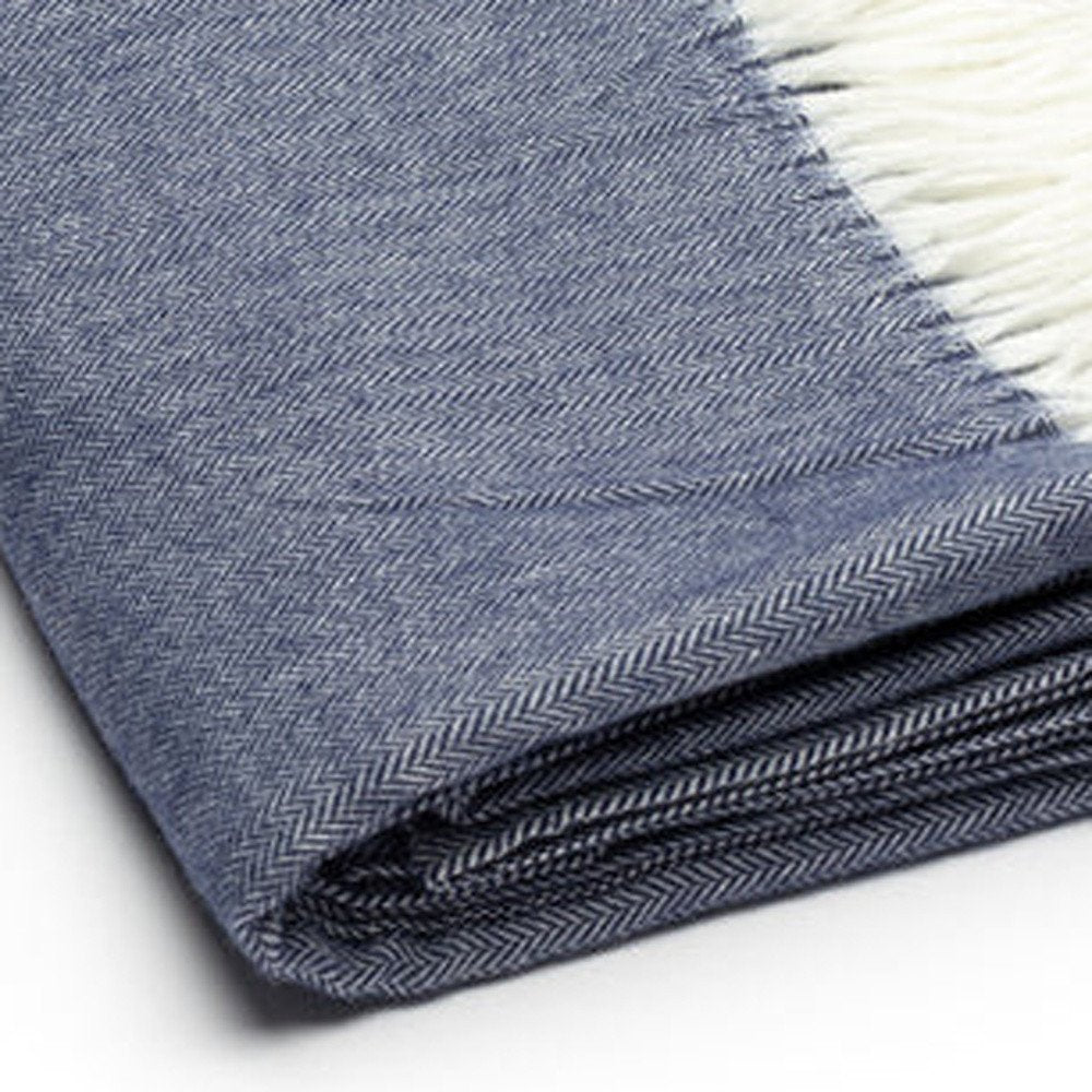 50" X 60" Navy Blue And White Woven Herringbone Plush Throw Blanket — view 4