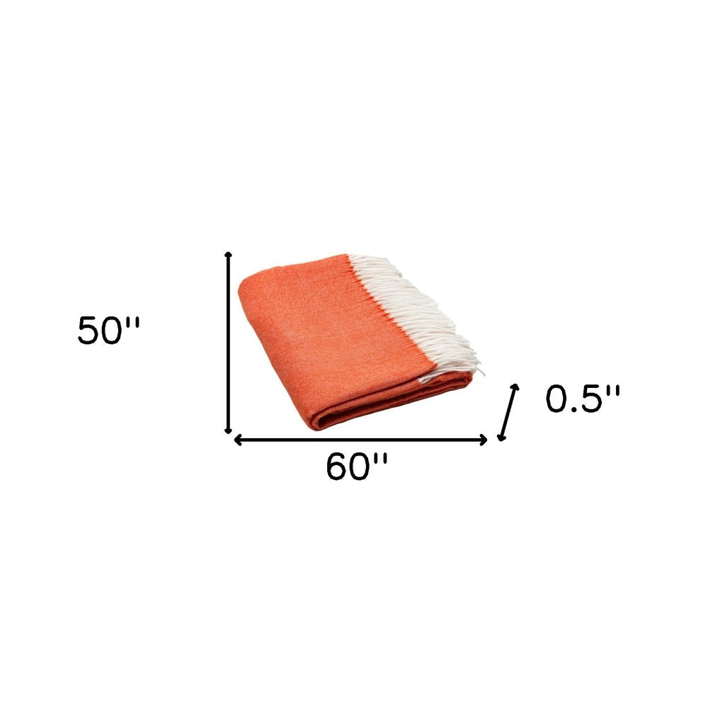 50" X 60" Orange And White Woven Herringbone Plush Throw Blanket — view 5
