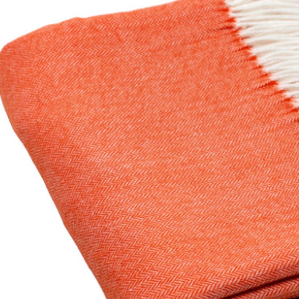 50" X 60" Orange And White Woven Herringbone Plush Throw Blanket — view 3