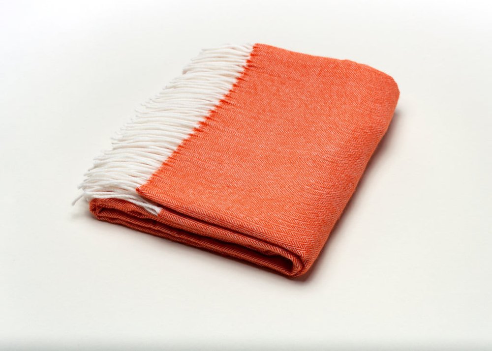 50" X 60" Orange And White Woven Herringbone Plush Throw Blanket HomeRoots