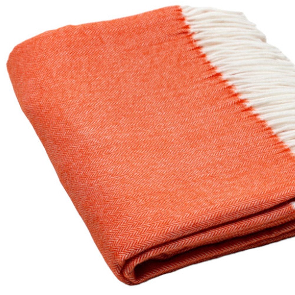 50" X 60" Orange And White Woven Herringbone Plush Throw Blanket HomeRoots