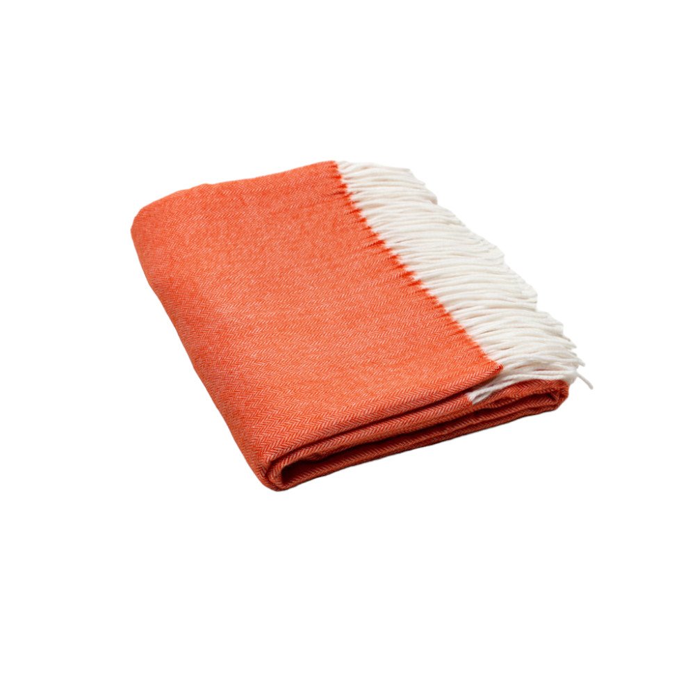50" X 60" Orange And White Woven Herringbone Plush Throw Blanket HomeRoots