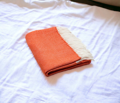 50" X 60" Orange And White Woven Herringbone Plush Throw Blanket HomeRoots