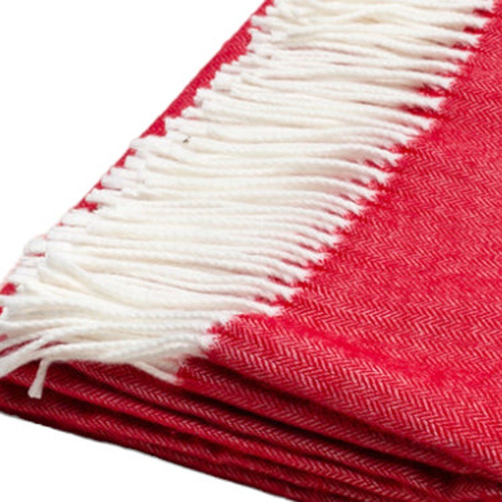 50" X 60" Red And White Woven Herringbone Plush Throw Blanket HomeRoots