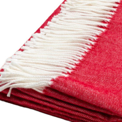 50" X 60" Red And White Woven Herringbone Plush Throw Blanket HomeRoots