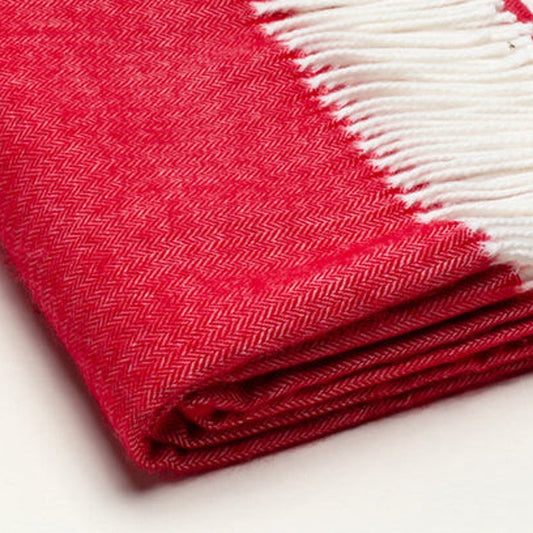 50" X 60" Red And White Woven Herringbone Plush Throw Blanket HomeRoots