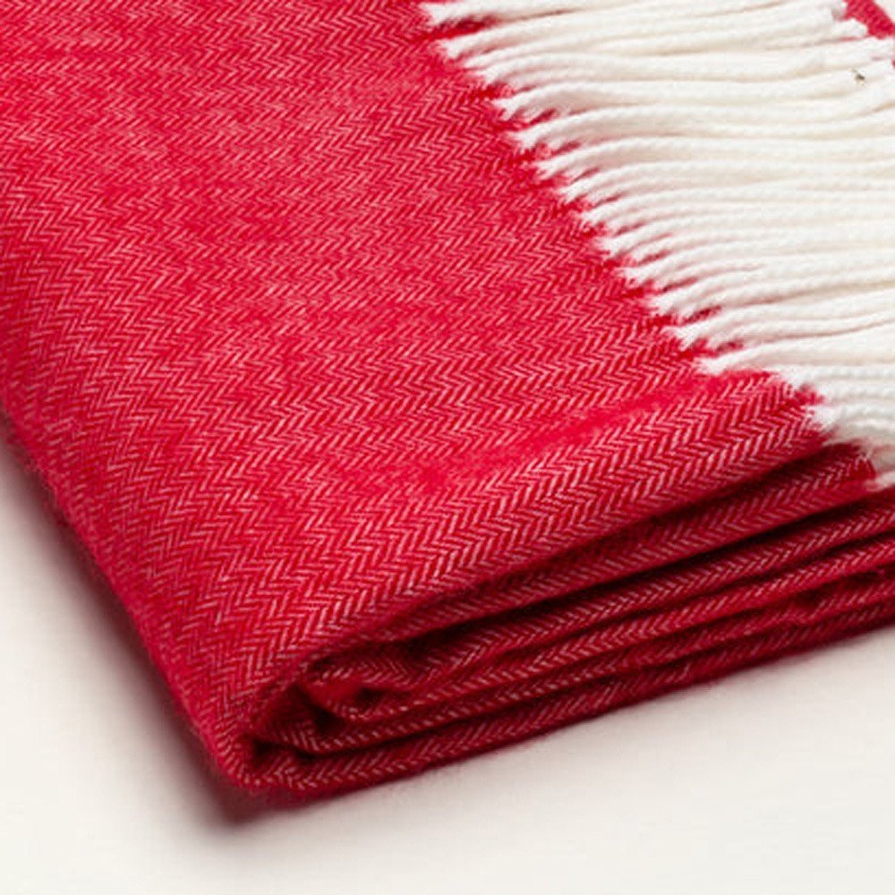 50" X 60" Red And White Woven Herringbone Plush Throw Blanket HomeRoots