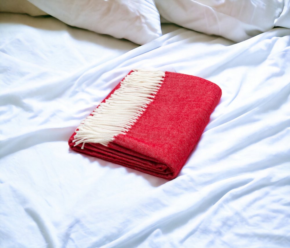 50" X 60" Red And White Woven Herringbone Plush Throw Blanket HomeRoots