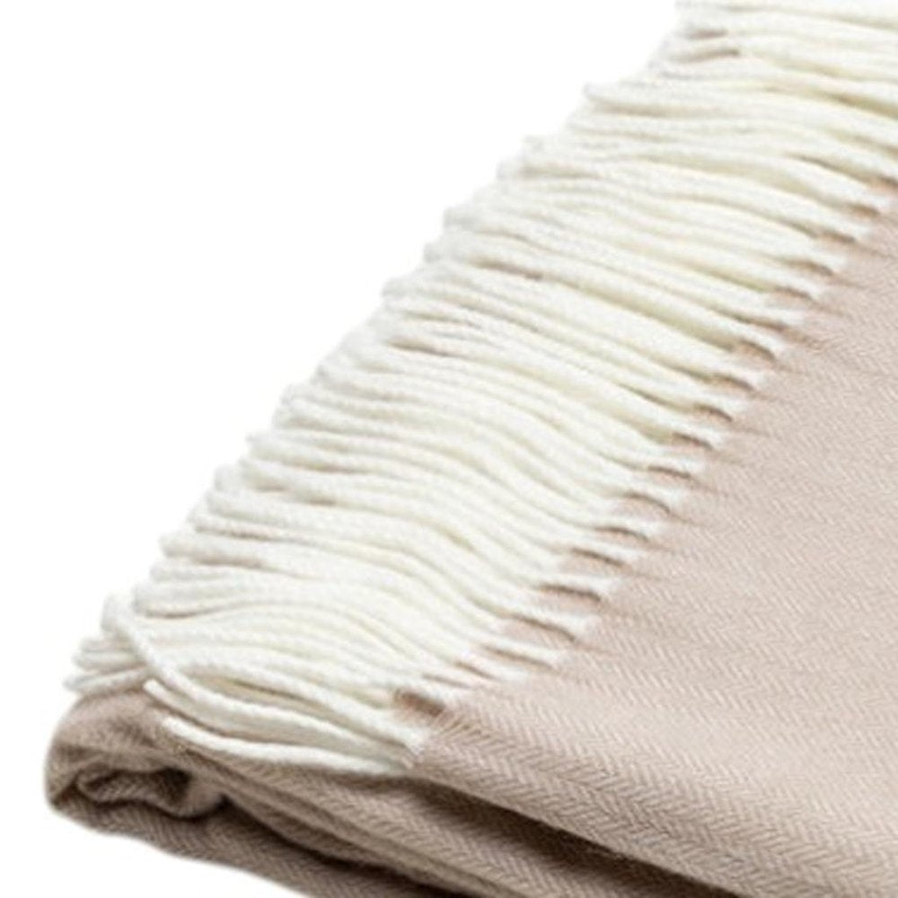 50" X 60" Light Brown Woven Herringbone Plush Throw Blanket with Tassels HomeRoots