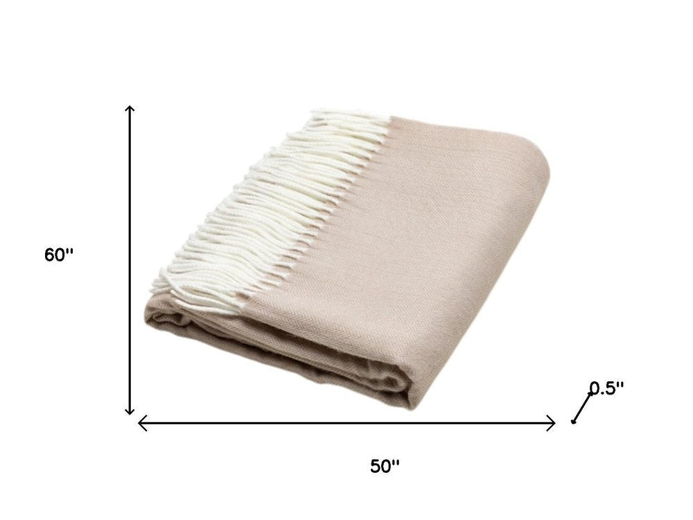 50" X 60" Light Brown Woven Herringbone Plush Throw Blanket with Tassels — view 7
