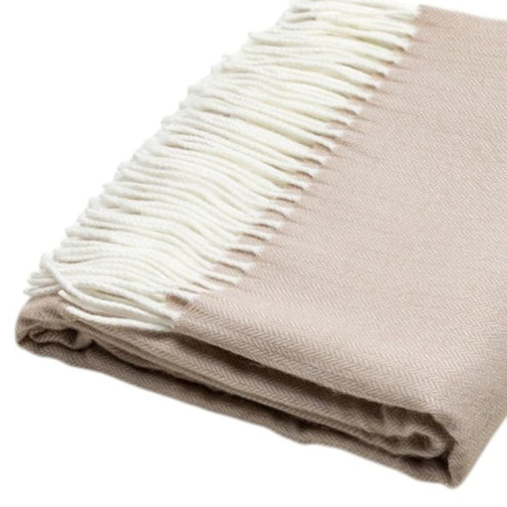 50" X 60" Light Brown Woven Herringbone Plush Throw Blanket with Tassels HomeRoots