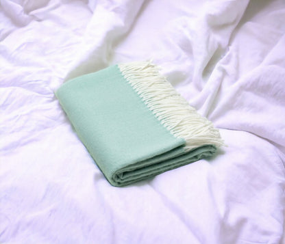 Green Woven Acrylic Herringbone Plush Reversable Throw HomeRoots