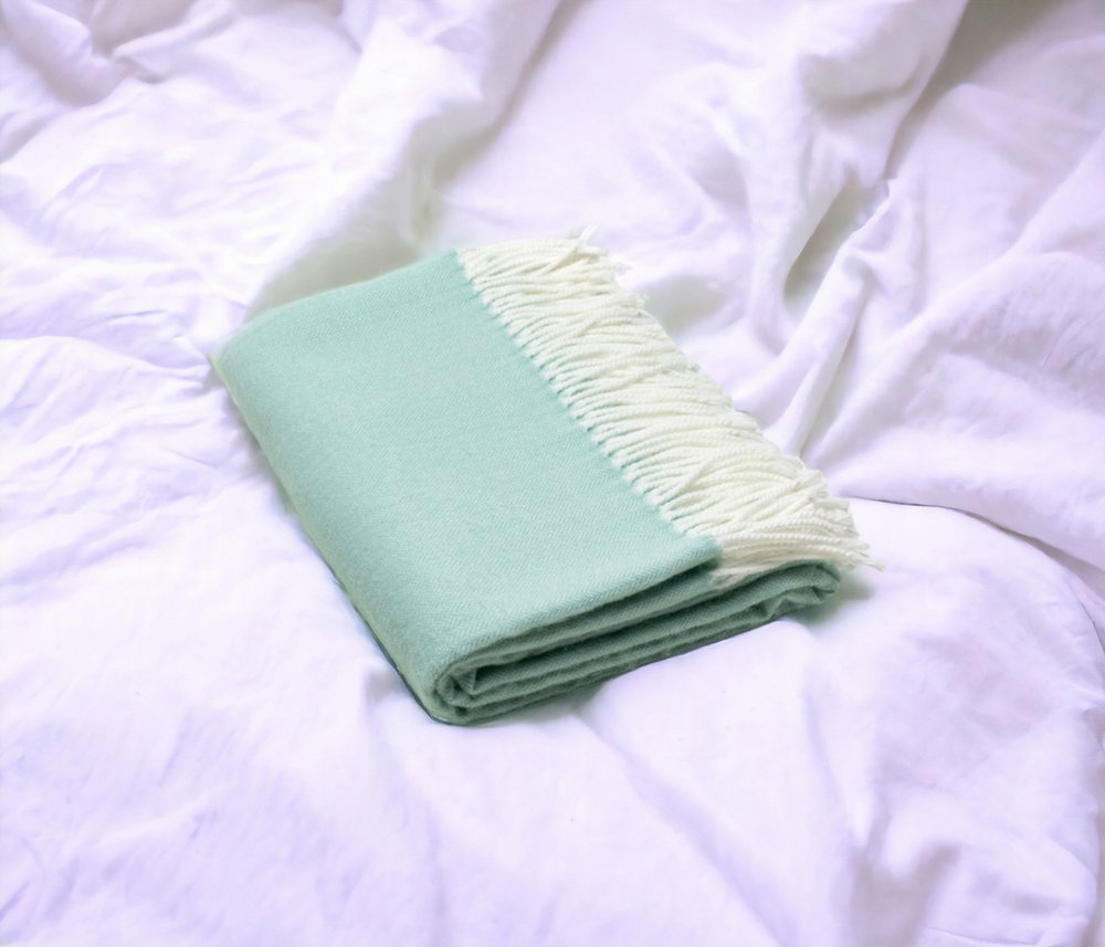 Green Woven Acrylic Herringbone Plush Reversable Throw HomeRoots