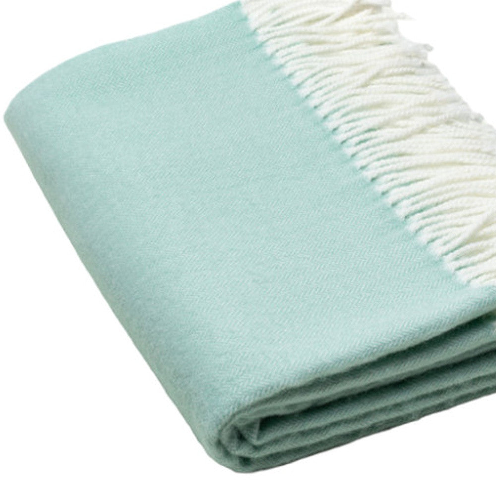 Green Woven Acrylic Herringbone Plush Reversable Throw