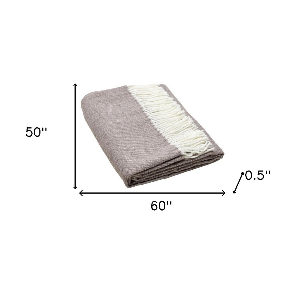 50" X 60" Taupe Woven Herringbone Plush Throw Blanket — view 5