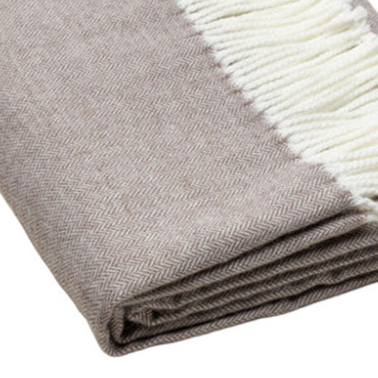 Light Taupe Soft Acrylic Herringbone Throw Blanket