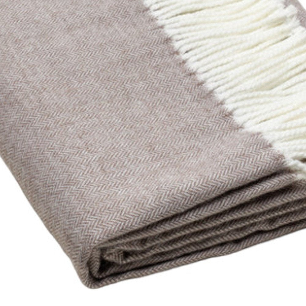 50" X 60" Taupe Woven Herringbone Plush Throw Blanket HomeRoots