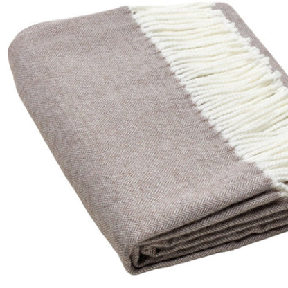 50" X 60" Taupe Woven Herringbone Plush Throw Blanket HomeRoots