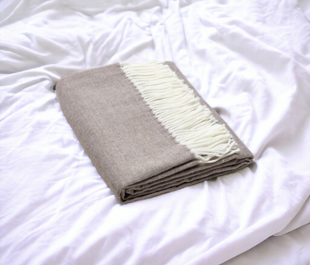 50" X 60" Taupe Woven Herringbone Plush Throw Blanket HomeRoots