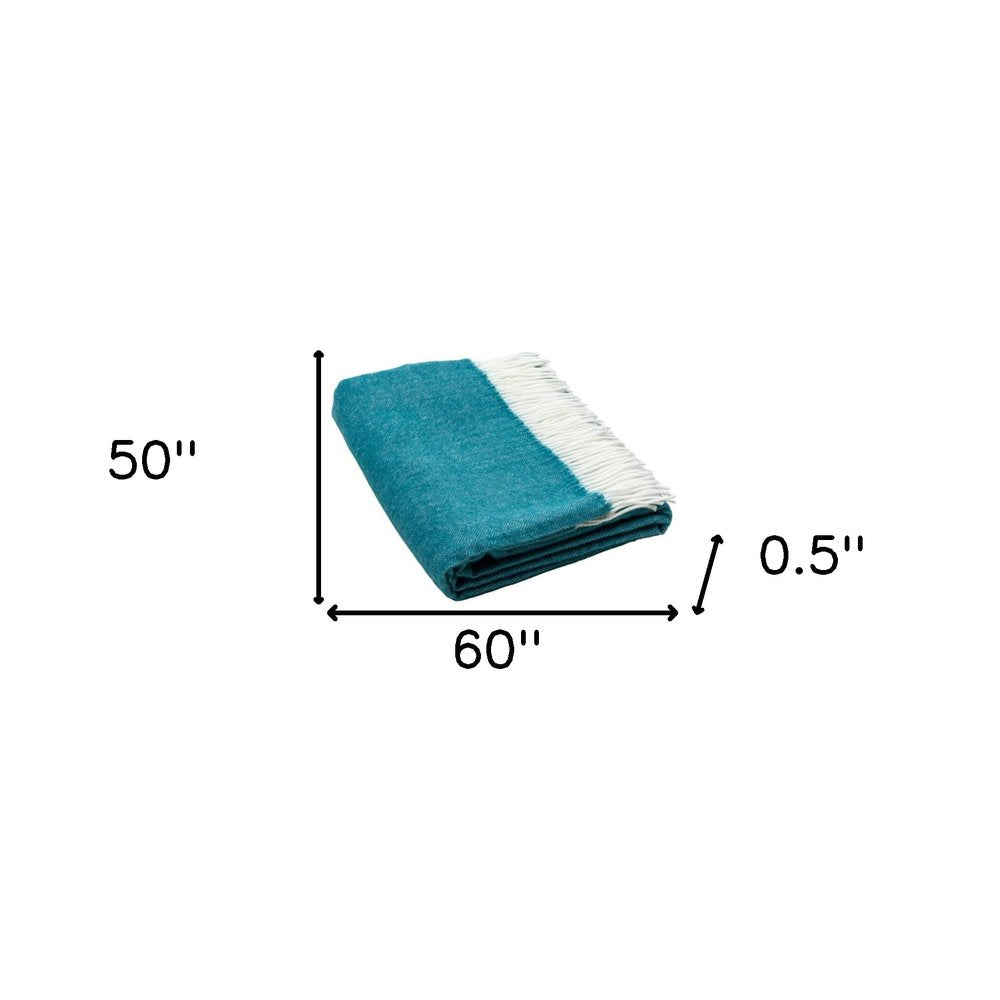 Dark Teal Soft Acrylic Herringbone Throw Blanket HomeRoots