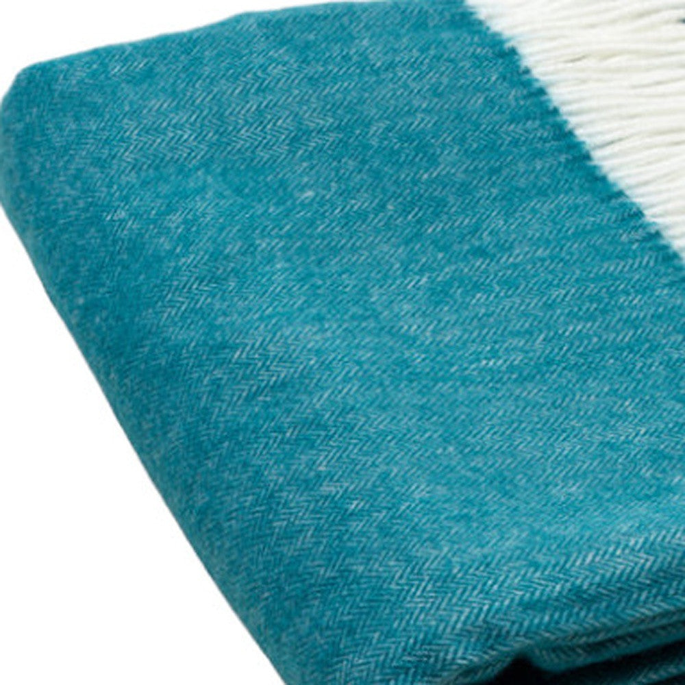 Dark Teal Soft Acrylic Herringbone Throw Blanket