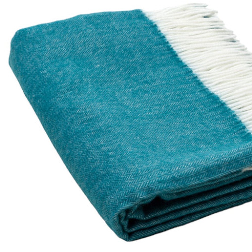 Dark Teal Soft Acrylic Herringbone Throw Blanket HomeRoots
