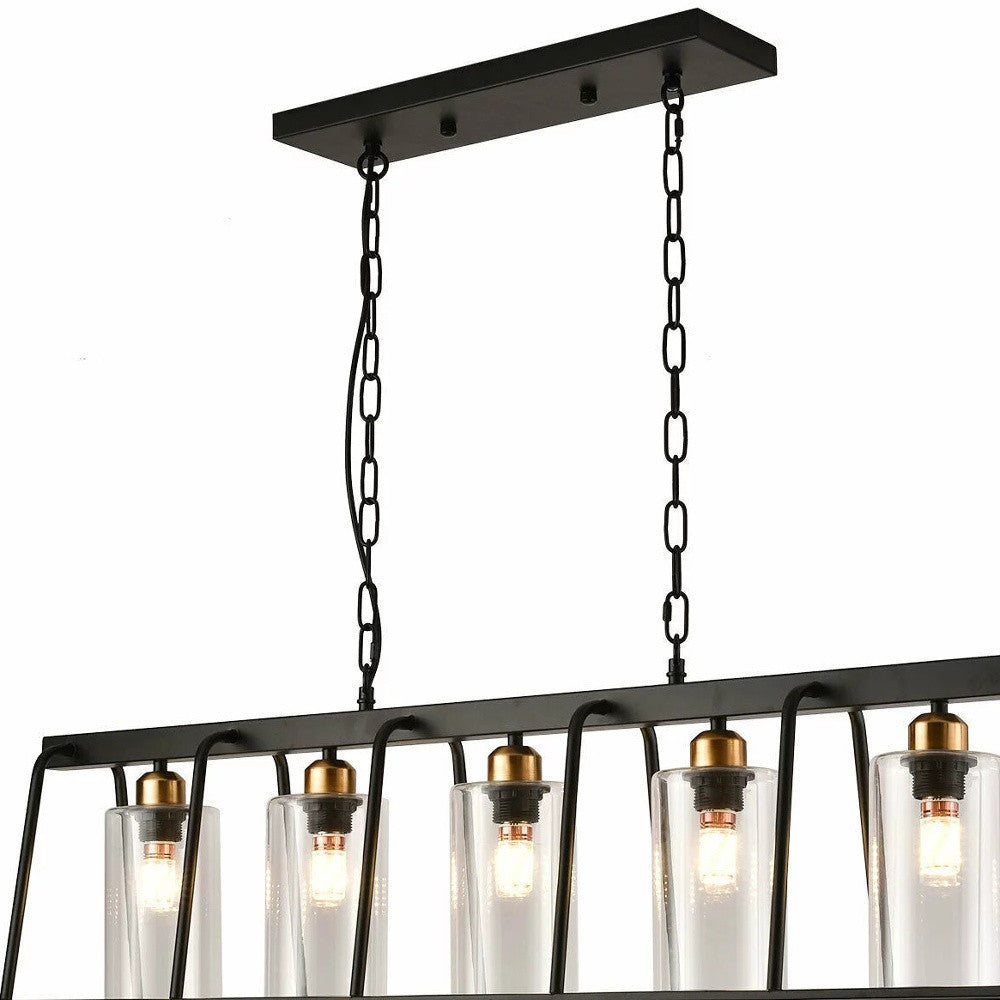 Black Shaded Five Light Metal Ceiling Light With Clear Shades