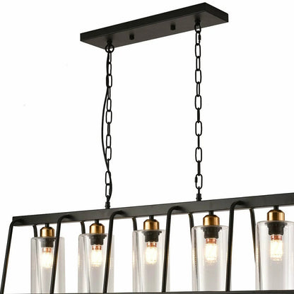 Black Shaded Five Light Metal Ceiling Light With Clear Shades