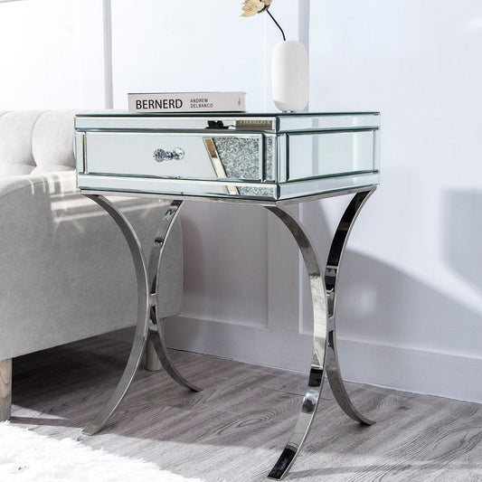 24" Stainless Steel and Mirror Nightstand