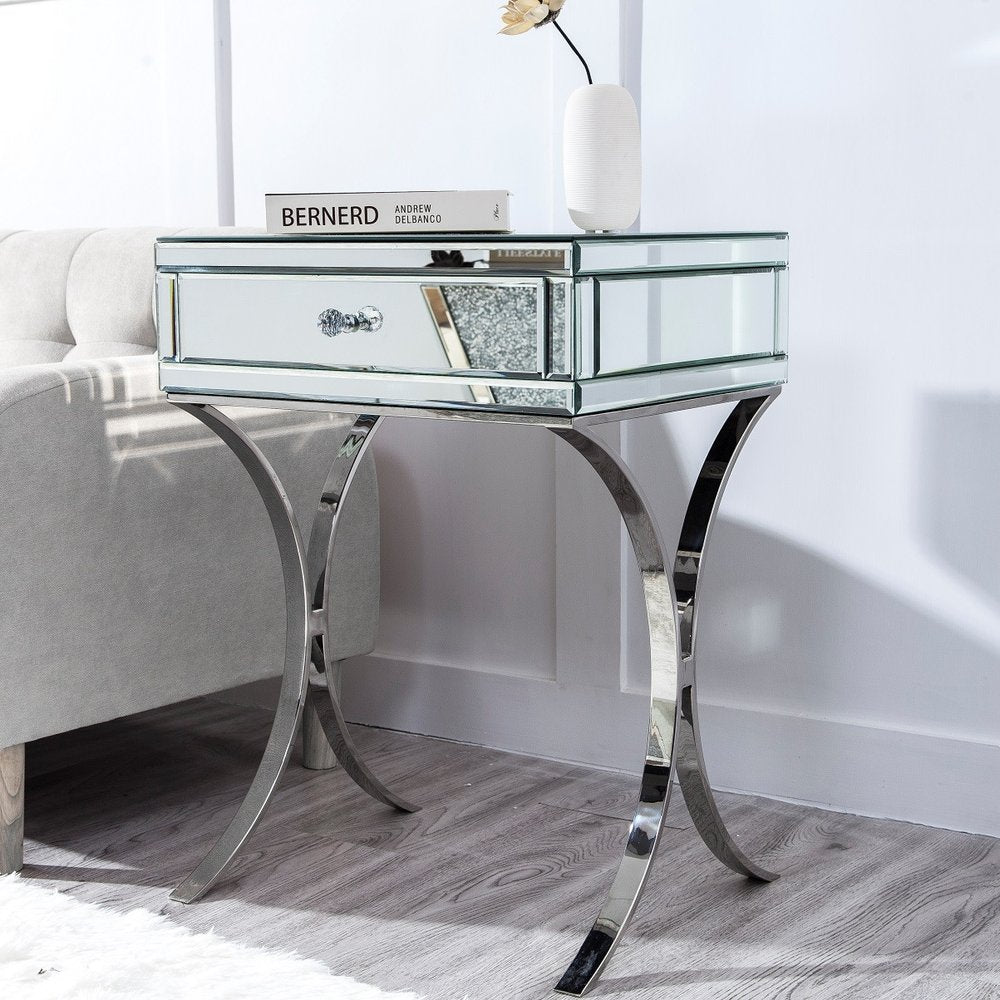 24" Stainless Steel and Mirror Nightstand