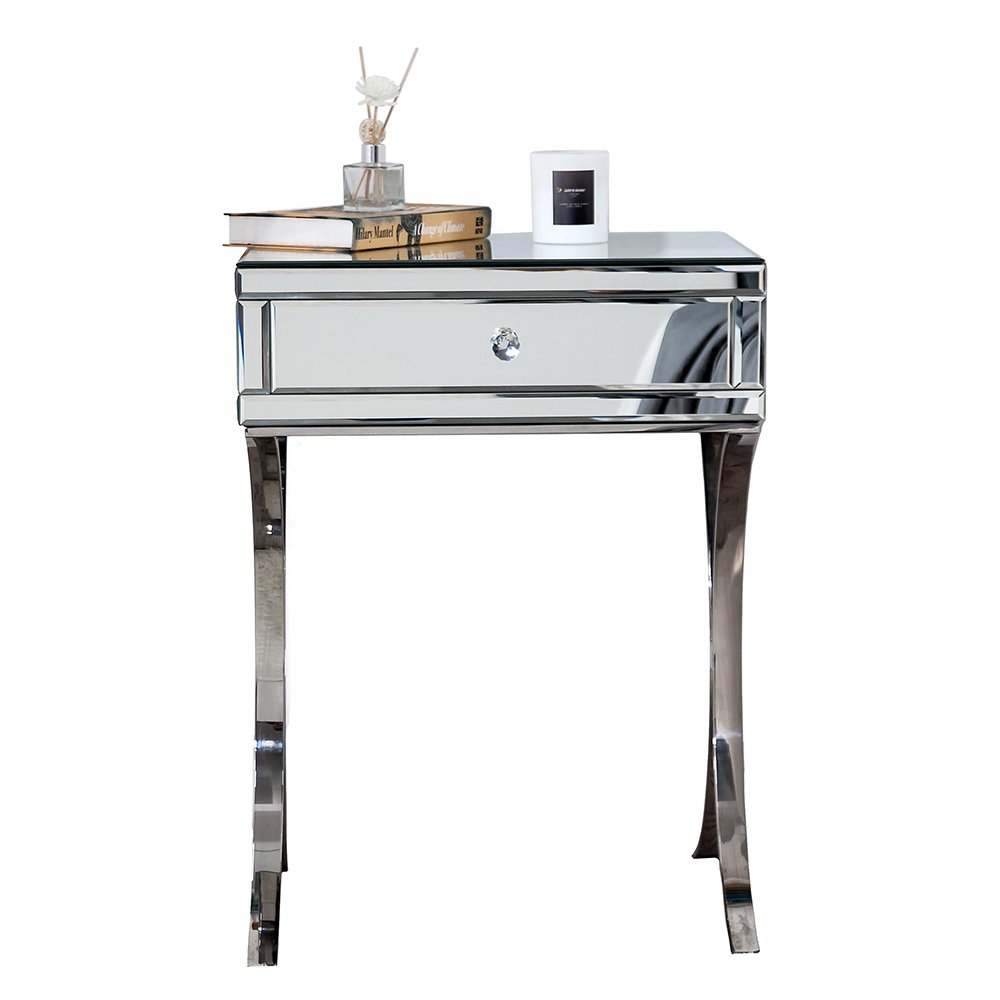 24" Stainless Steel and Mirror Nightstand HomeRoots