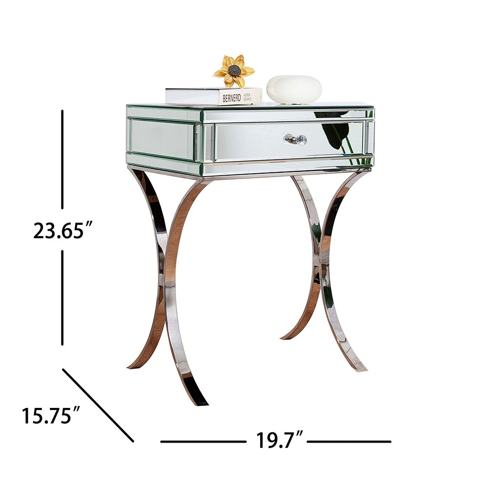 24" Stainless Steel and Mirror Nightstand HomeRoots