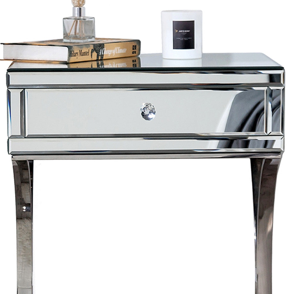 Mirrored Silver Finish Nightstand Drawer