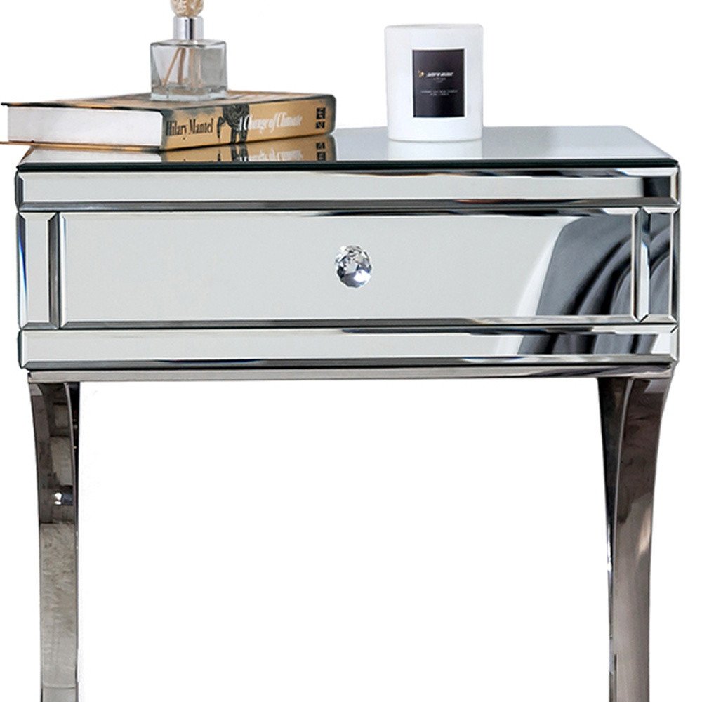 24" Stainless Steel and Mirror Nightstand HomeRoots