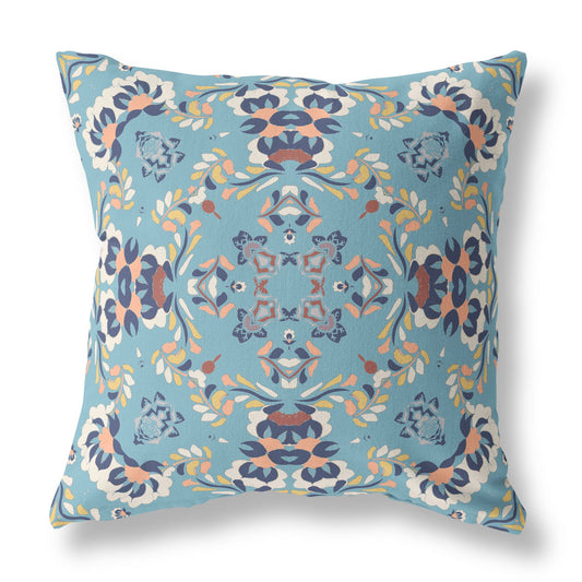16" X 16" Gray And Blue Zippered Suede Geometric Throw Pillow FurniFindUSA