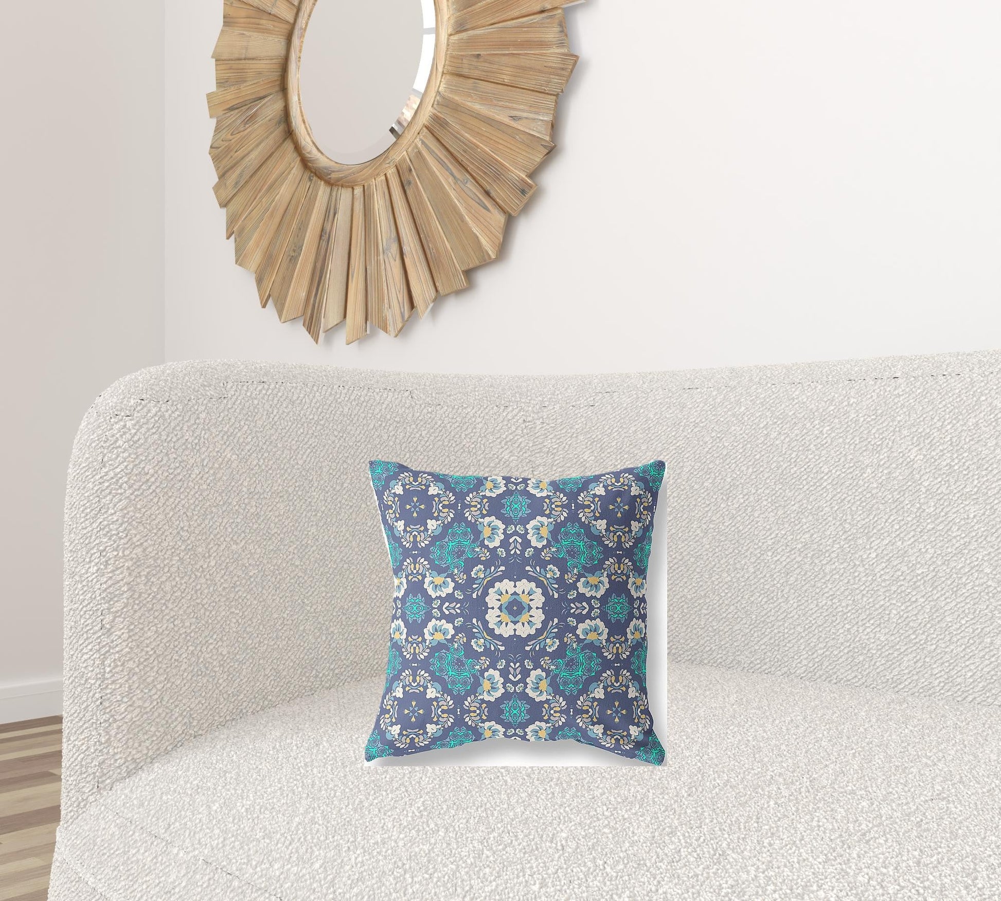 16" X 16" Blue And White Zippered Suede Geometric Throw Pillow FurniFindUSA