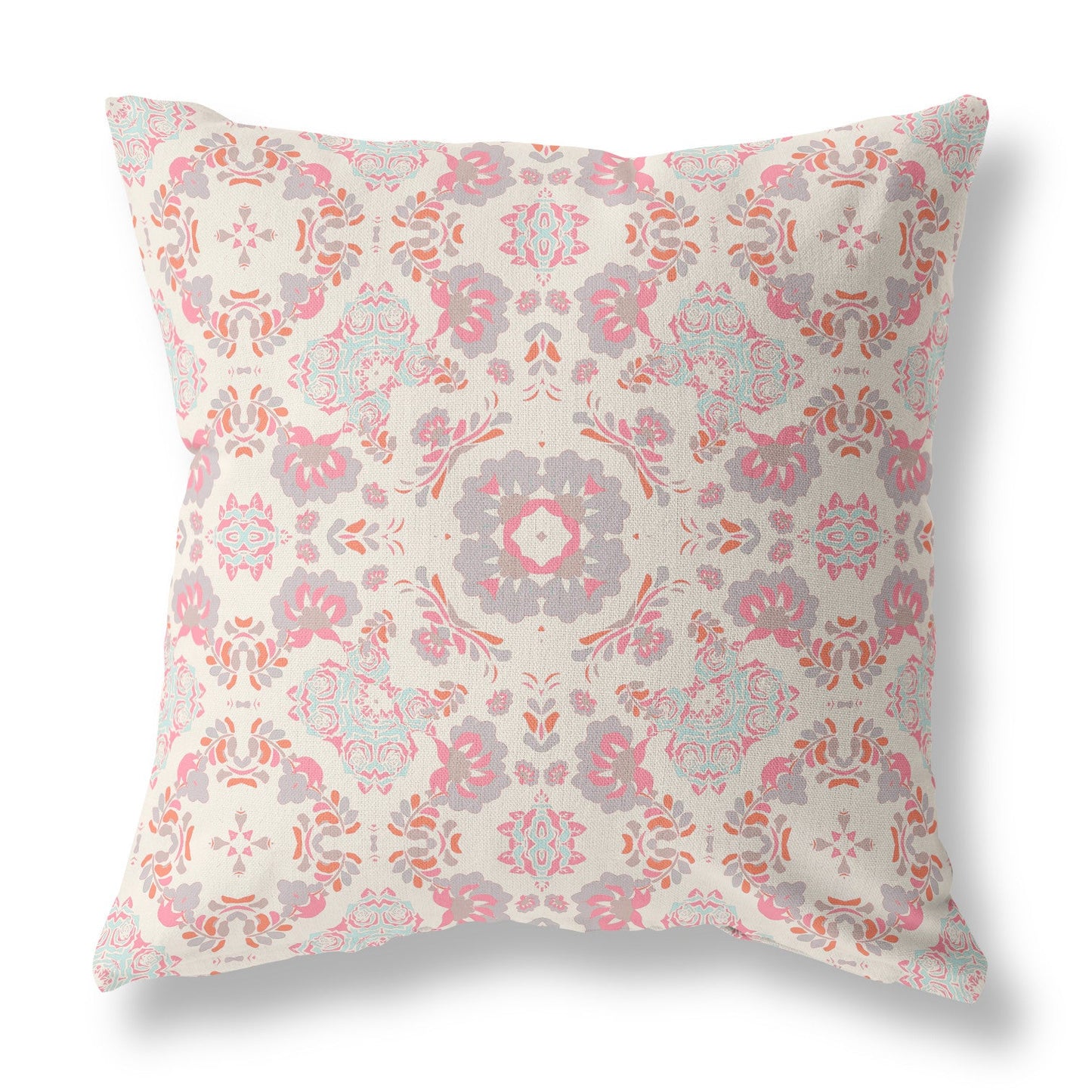 16" X 16" Pink And White Zippered Suede Geometric Throw Pillow FurniFindUSA