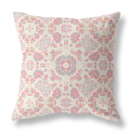 16" X 16" Pink And White Zippered Suede Geometric Throw Pillow FurniFindUSA