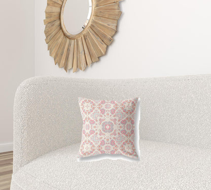 16" X 16" Pink And White Zippered Suede Geometric Throw Pillow FurniFindUSA
