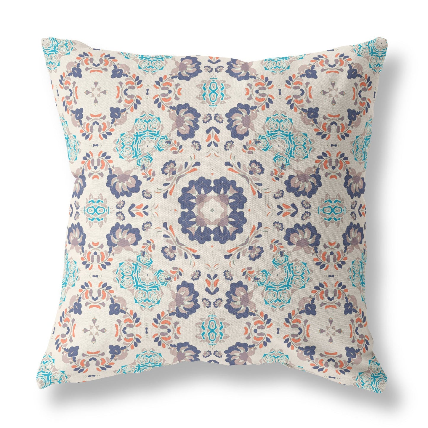 16" X 16" Off White And Blue Zippered Suede Geometric Throw Pillow FurniFindUSA