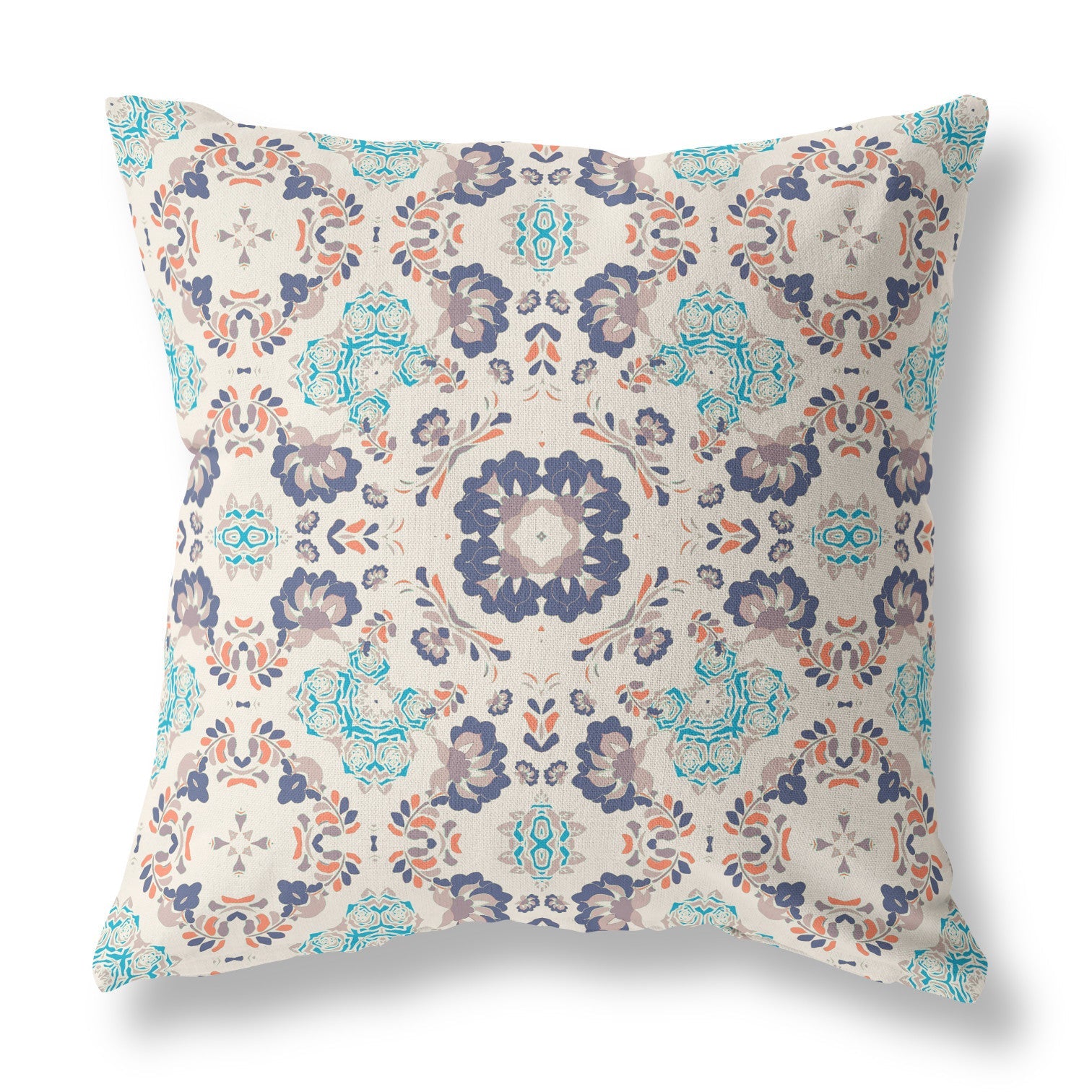 16" X 16" Off White And Blue Zippered Suede Geometric Throw Pillow FurniFindUSA