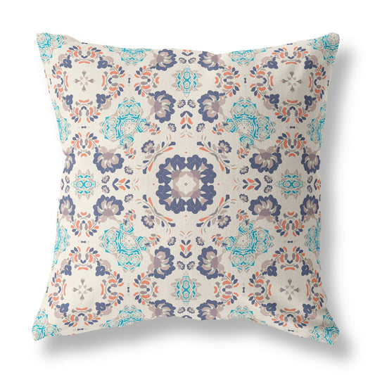16" X 16" Off White And Blue Zippered Suede Geometric Throw Pillow FurniFindUSA