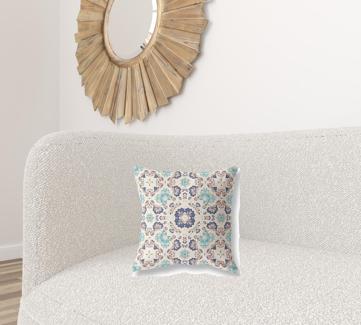 16" X 16" Off White And Blue Zippered Suede Geometric Throw Pillow FurniFindUSA