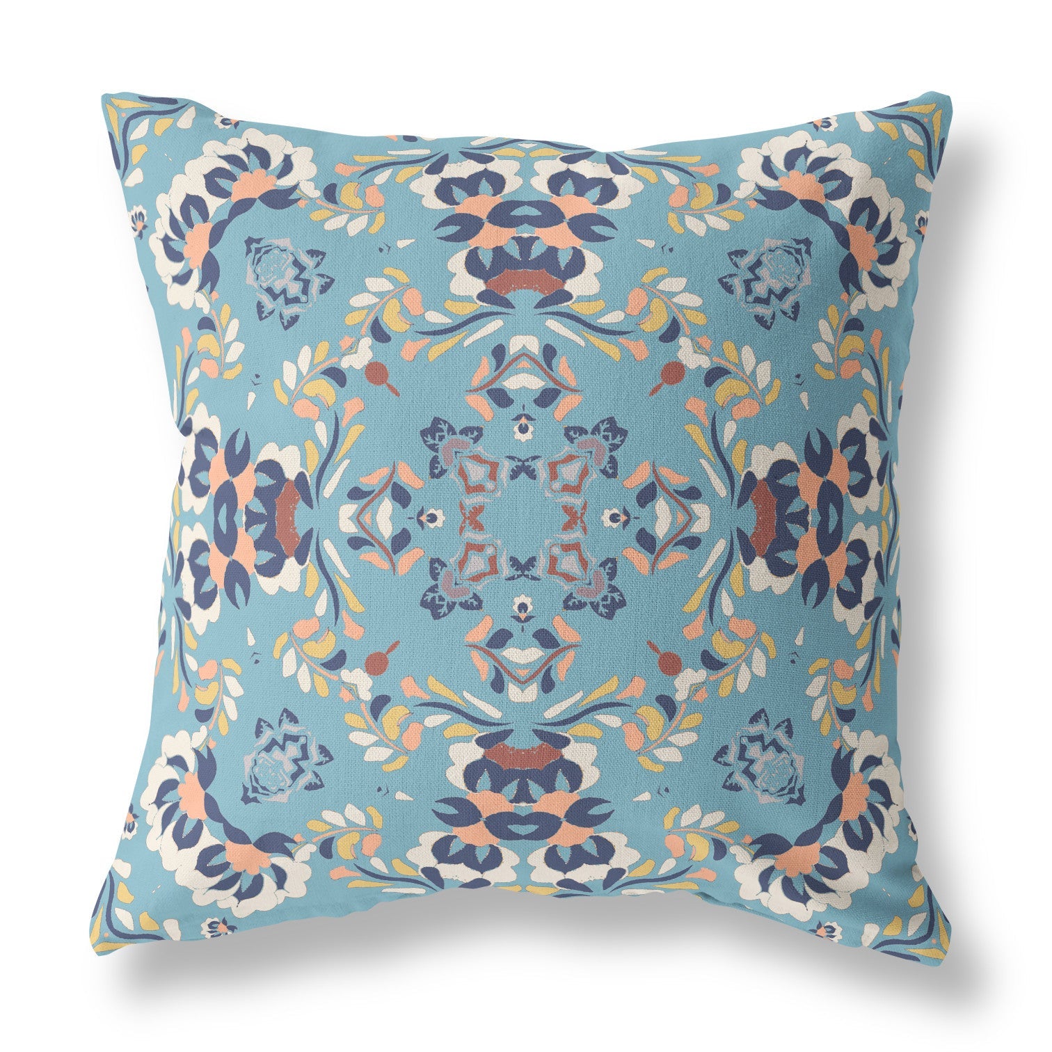 20" X 20" Gray And Blue Blown Seam Suede Geometric Throw Pillow FurniFindUSA