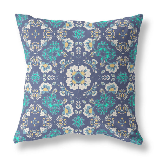 20" X 20" Blue And White Blown Seam Suede Geometric Throw Pillow FurniFindUSA