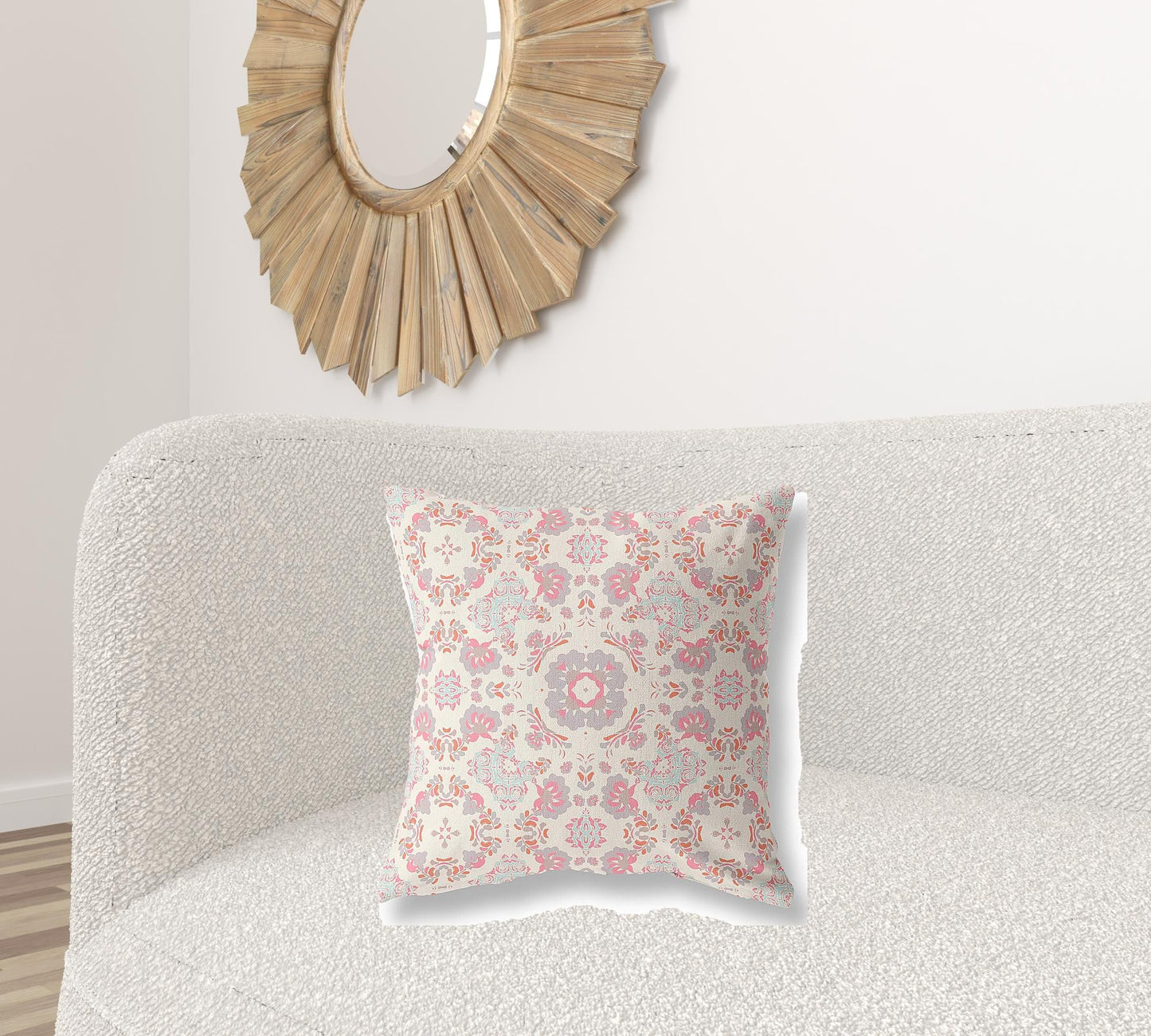 20" X 20" Pink And White Floral Blown Seam Suede Throw Pillow FurniFindUSA